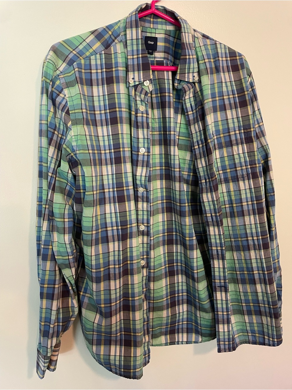GAP Men's Green & Blue Plaid Button-Down Shirt